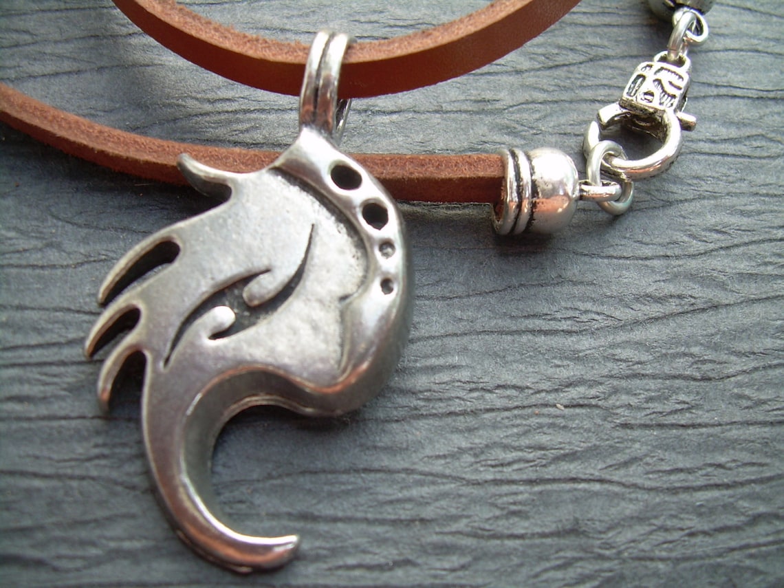 Tribal Leather Necklace Mens Leather Necklace Leather Etsy