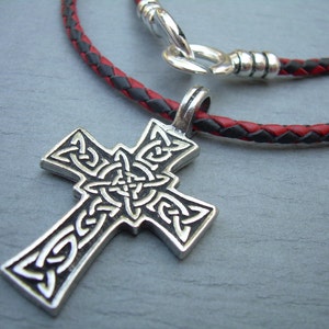 Cross Necklace for Him, Celtic Cross Necklace, Mens Cross Necklace, Leather Cross Necklace, Braided Leather Necklace, Religious Gift,