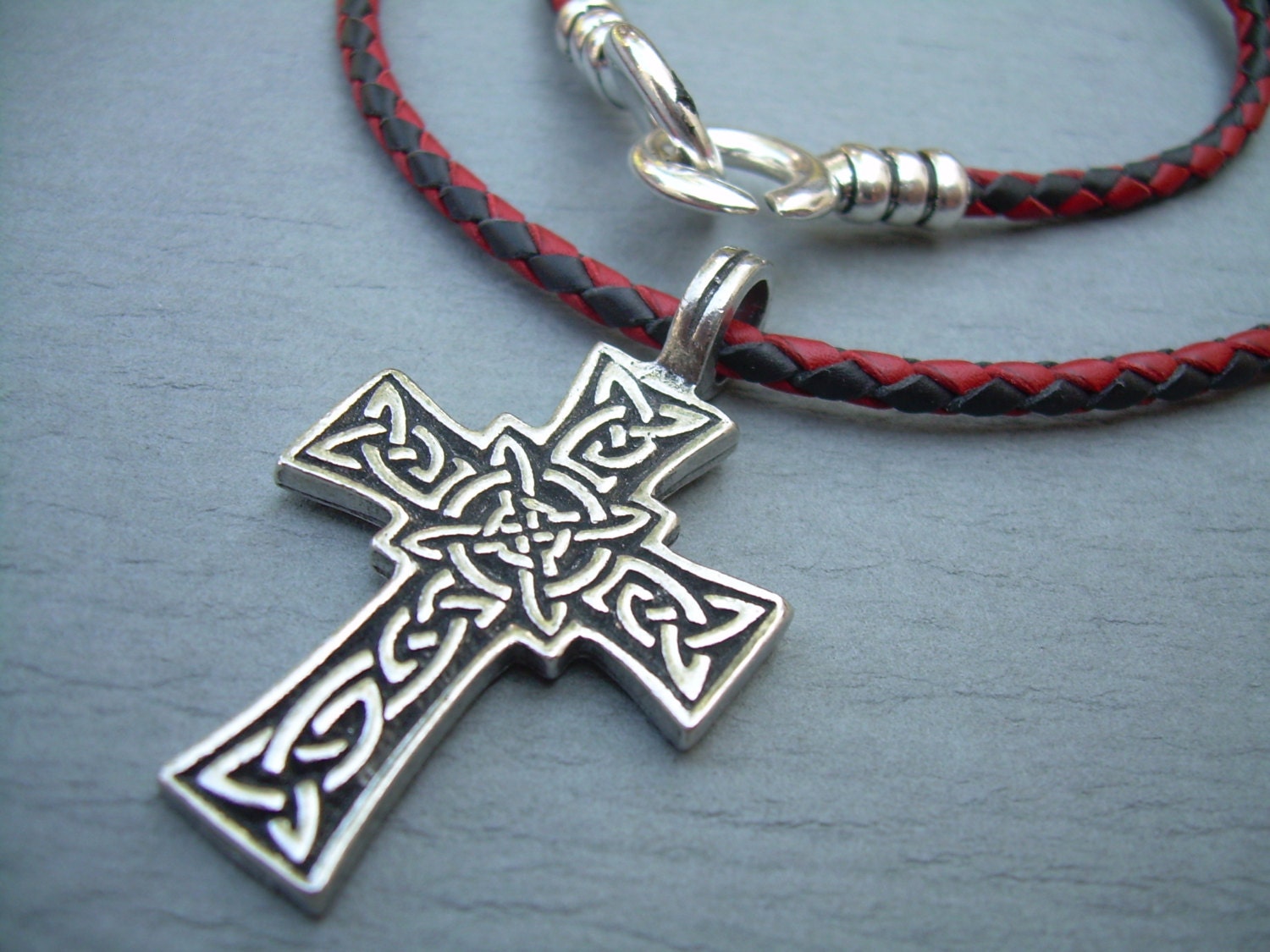 Mens Cross Necklace Celtic Necklace Mens Leather Necklaces Etsy