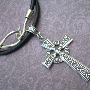 Celtic Cross Necklace, Men's Leather Cross Necklace, Leather Cross Necklace, Women's Leather Necklace, Celtic Cross Pendant, image 2