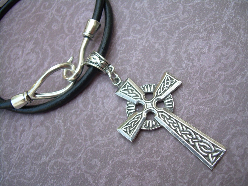 Celtic Cross Necklace, Men's Leather Cross Necklace, Leather Cross Necklace, Women's Leather Necklace, Celtic Cross Pendant, image 2