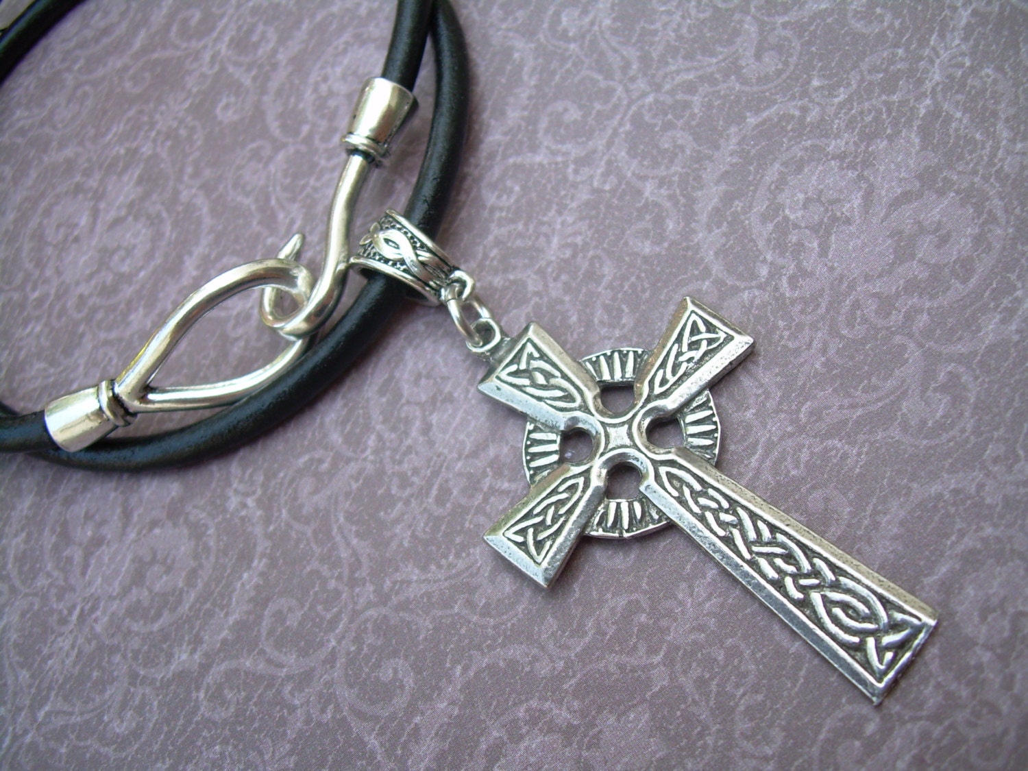 Men's Leather Necklace Leather Cross Necklace Women's Etsy