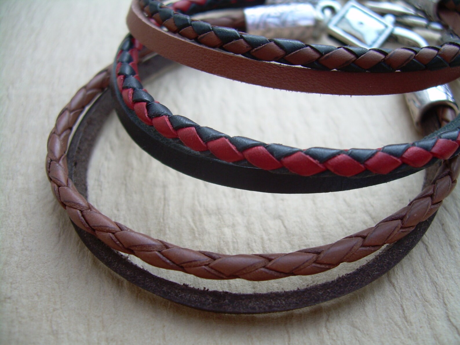 Two Tone Braided Leather Bracelet Mens Leather Bracelets Etsy