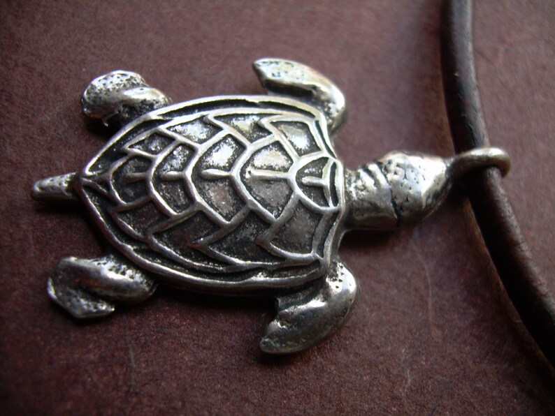 Leather Necklace with Sea Turtle Pendant, Mens leather Necklace, Womens Surf Necklace image 3