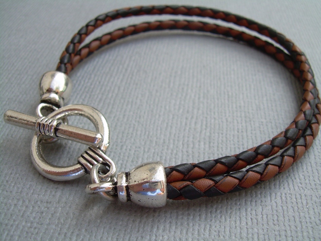 Mens Leather Bracelet, Womens Leather Bracelet, Black and Brown Two ...