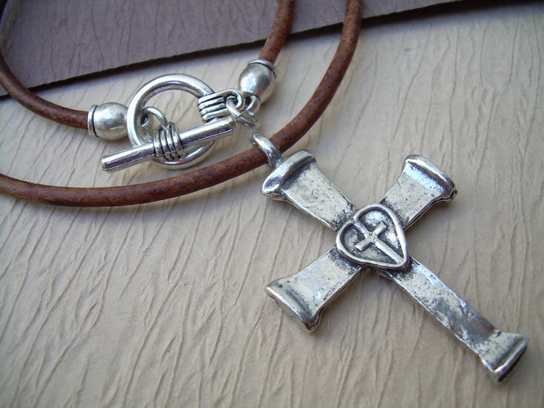 Mens Necklace Cross Leather Necklace Christian Cross Cross Etsy