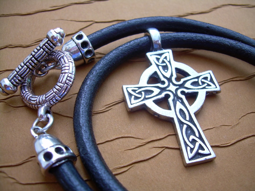 Leather Cross Necklace, Mens Cross Necklace, Mens Necklace, Mens