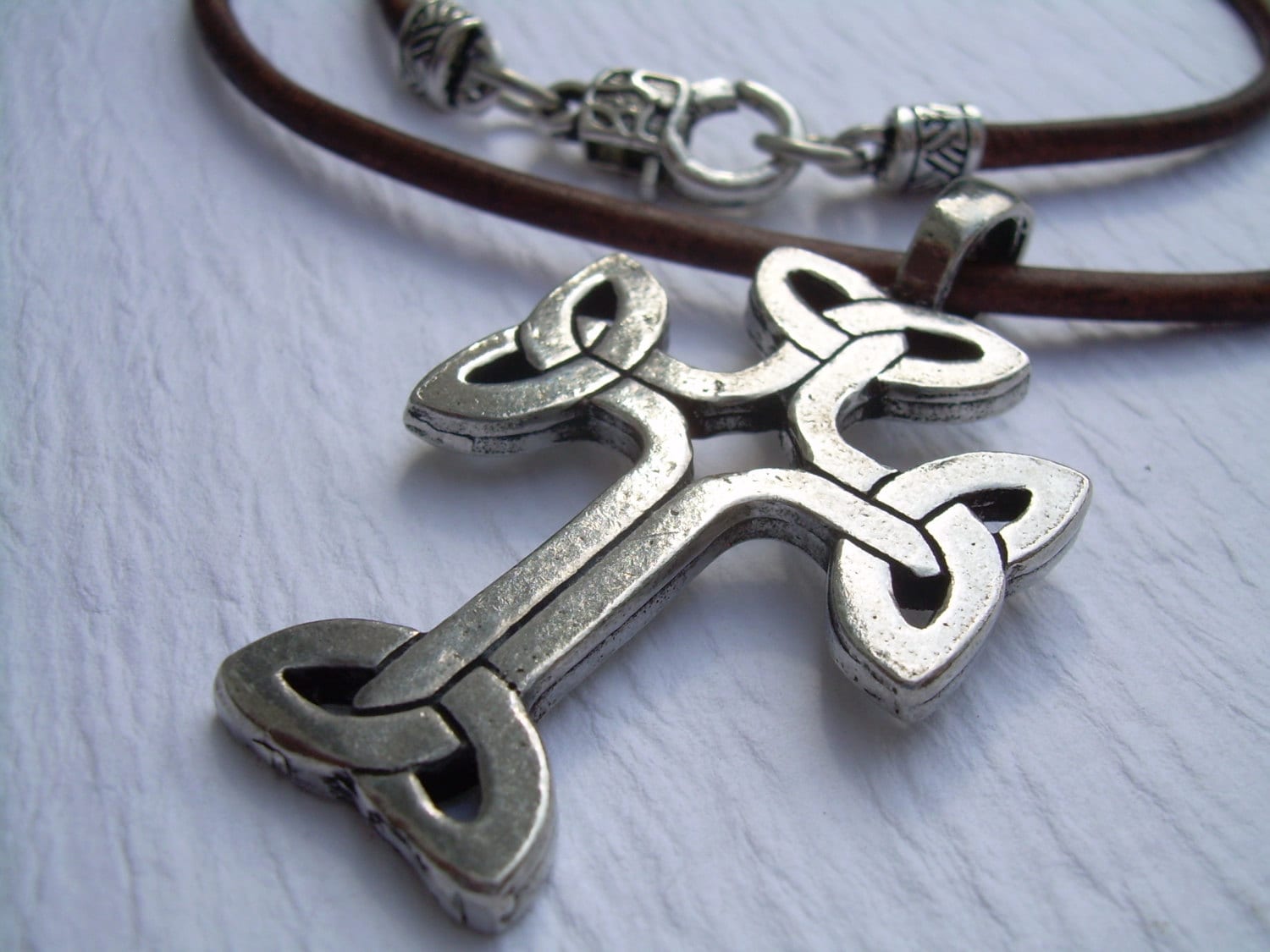 Celtic Cross Necklace Mens Leather Necklace Mens Cross Etsy