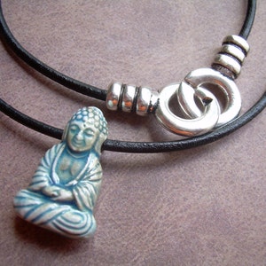Leather Necklace Buddha Necklace Seated Buddha on a leather cord Buddha Jewelry  Mens Necklace Womens Necklace Leather Jewelry