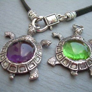 Leather Turtle Pendant Necklace: Pewter Sea Turtle, Beach Jewelry