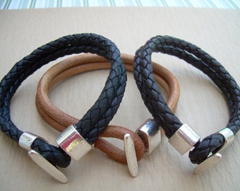 Mens Leather Bracelets, Mens Bracelets Leather, Hook Toggle Clasp Leather Bracelet,  Mens Leather Cuff Bracelet