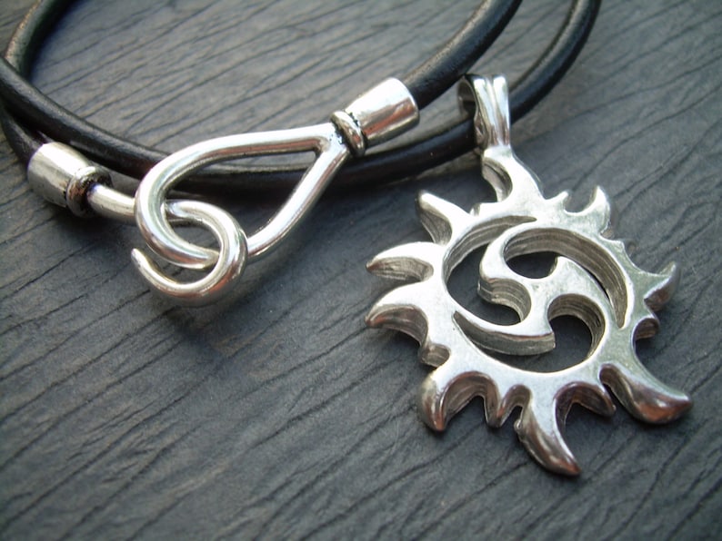 Mens Leather Necklace Tribal Pendant Necklace Mens Tribal Etsy