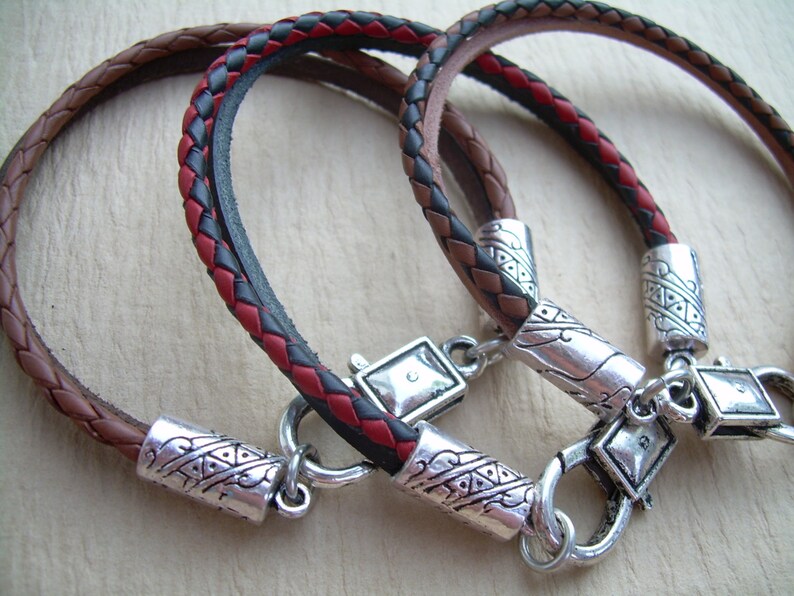 Two Tone Braided Leather Bracelet Mens Leather Bracelets Etsy