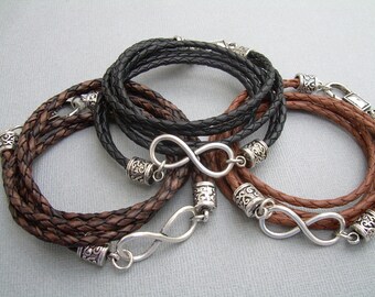 Braccialetto In Pelle Intrecciata Con Infinito E Scritta 'Love & Forever' – Regalo Per Fratello, Figlio, Marito