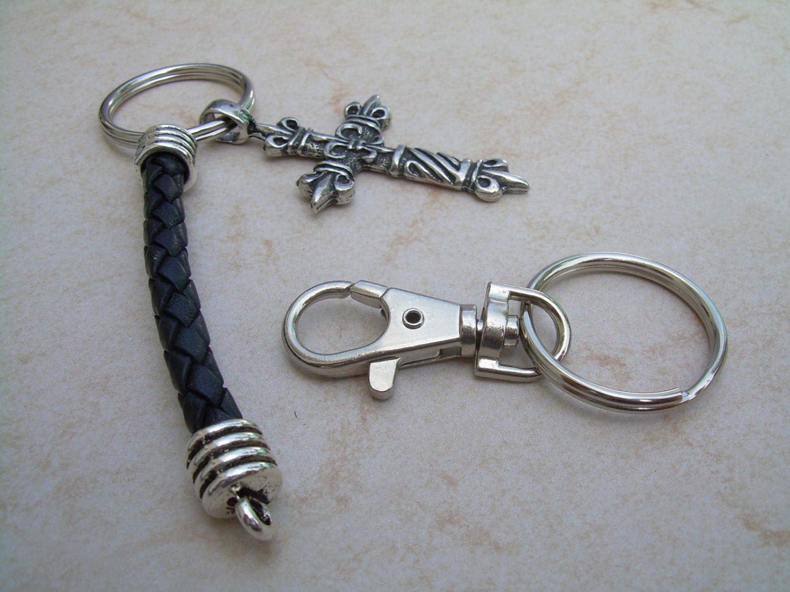Cross Keychain Leather Keychain Braided Leather Cross Etsy