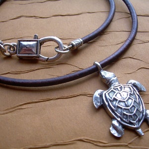 Leather Necklace with Sea Turtle Pendant, Mens leather Necklace, Womens Surf Necklace image 4