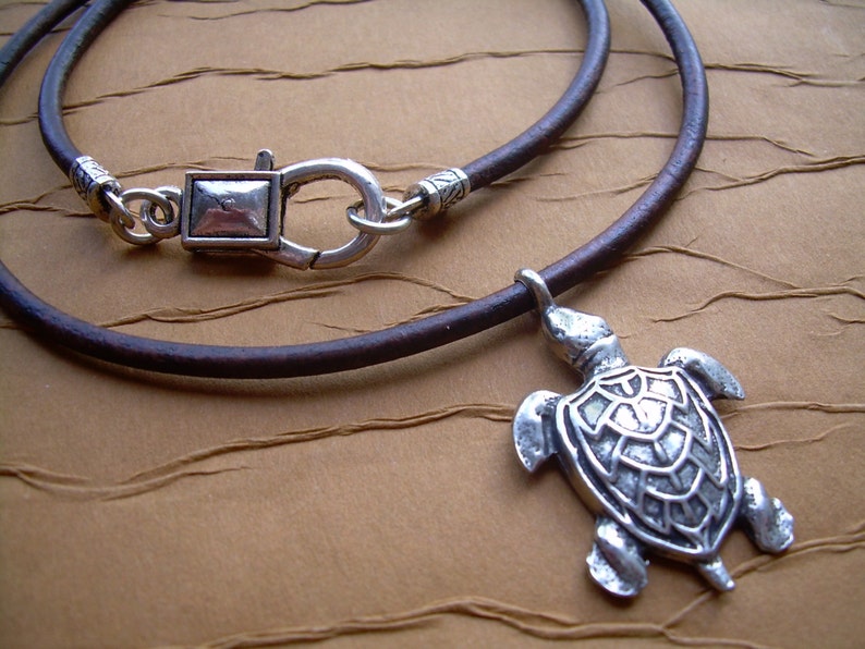 Leather Necklace with Sea Turtle Pendant, Mens leather Necklace, Womens Surf Necklace image 4