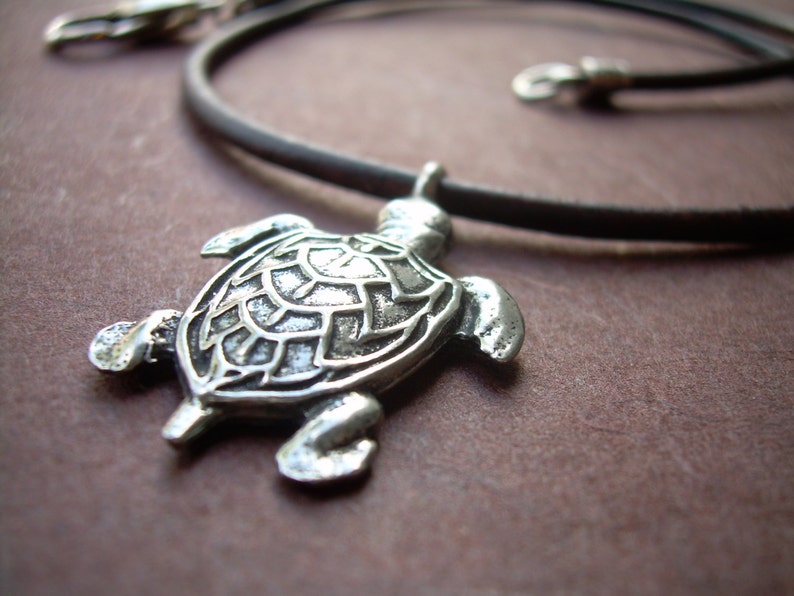 Leather Necklace with Sea Turtle Pendant, Mens leather Necklace, Womens Surf Necklace image 5