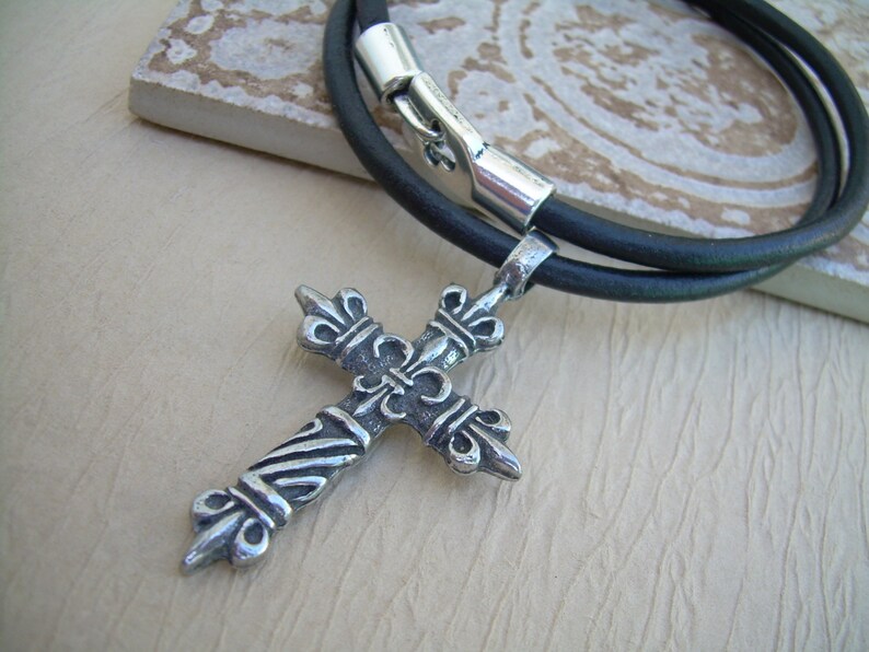 Cross Necklace Men Mens Cross Necklace Leather Cross Etsy