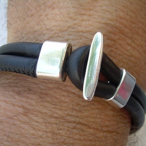 Nappa Leather Bracelet, 5mm Stitched Nappa Cord, Black T Clasp Closure, Custom Sizing Available, Handmade Made in USA, Lightweight Design,