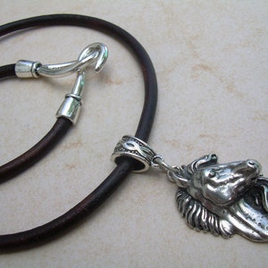 Pewter Horse Pendant Necklace: Leather Choker, Equine Gift