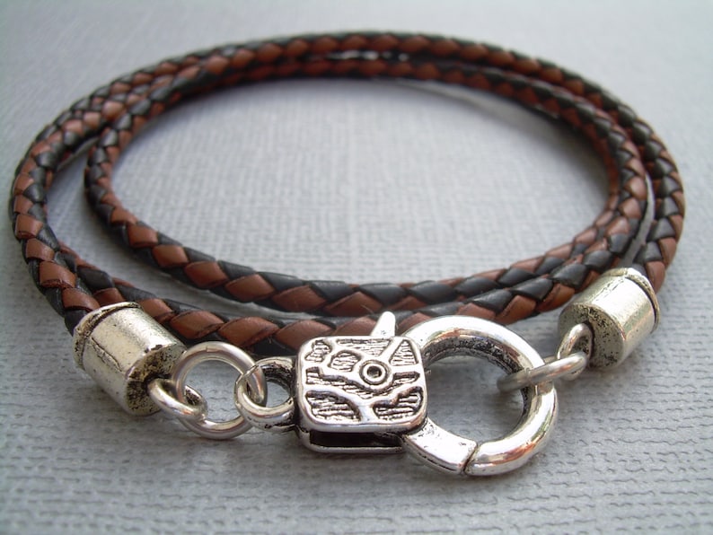 Triple Wrap Braided Leather Bracelet With Lobster Clasp Mens Etsy