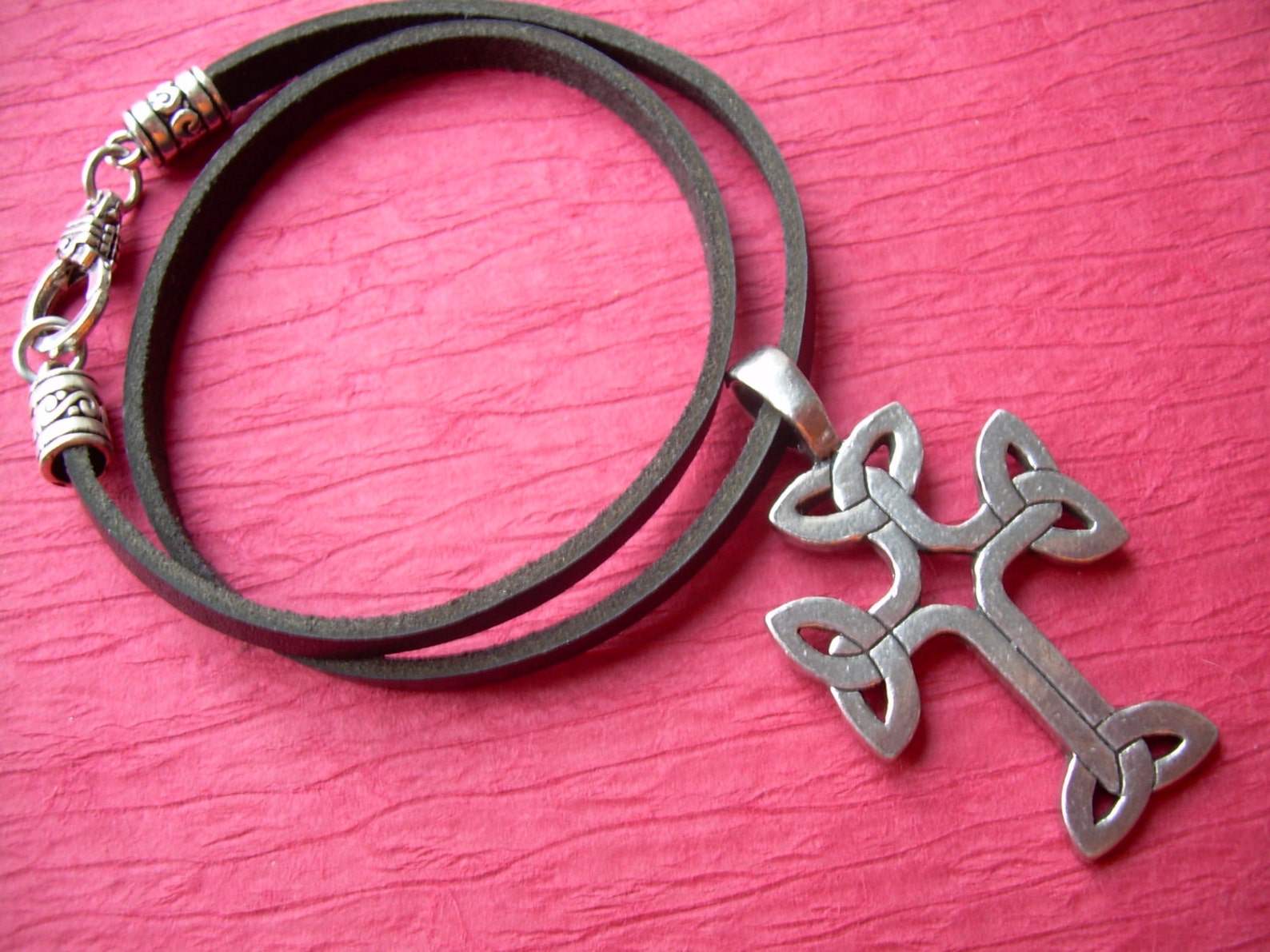 Mens Cross Necklace Mens Leather Necklace Celtic Cross Etsy