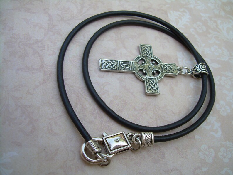 Mens Cross Necklace Leather Cross Necklace Celtic Cross Etsy