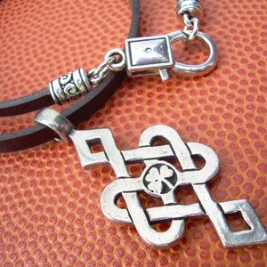 Celtic Knot Pendant Necklace: Pewter Irish Heritage Leather Cord