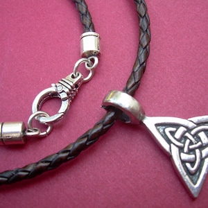 Celtic Triangle Leather Necklace, Trinity Knot Choker, Celtic Jewelry, Triad Design, 3mm Woven Cord, Handmade in the USA, Custom Sized
