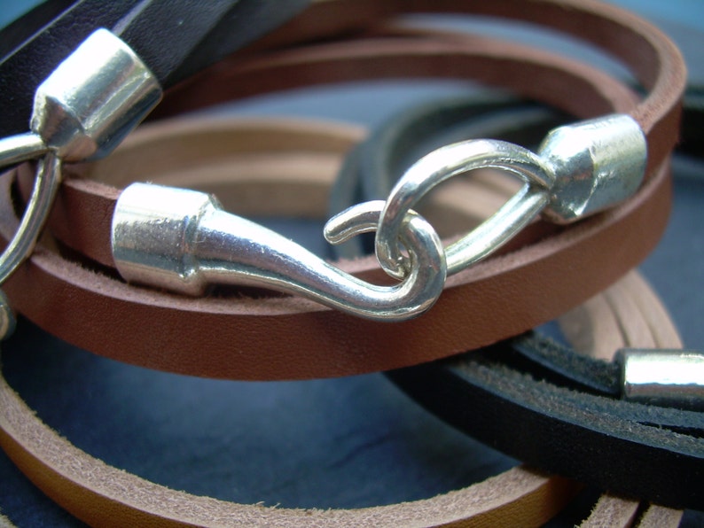 Hook Clasp Flat Leather Bracelet Triple Wrap Leather Bracelet Etsy