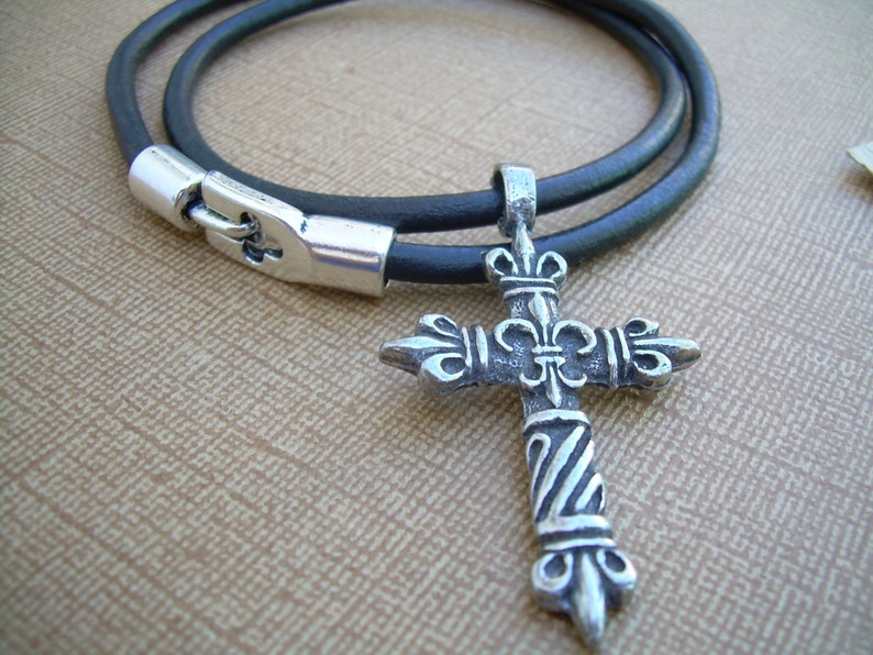 Cross Necklace Men Mens Cross Necklace Leather Cross Etsy