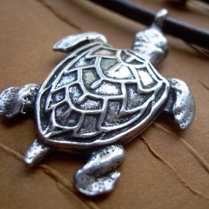 Leather Necklace with Sea Turtle Pendant, Mens leather Necklace, Womens Surf Necklace image 2