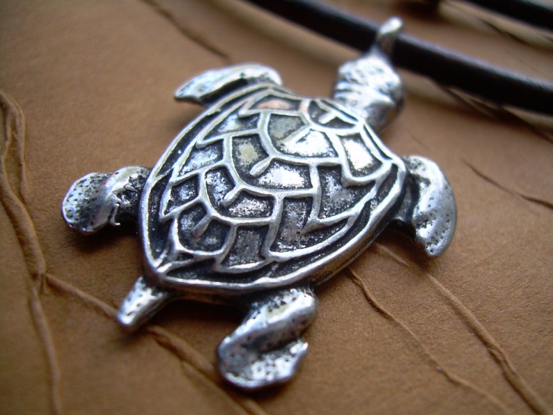 Leather Necklace with Sea Turtle Pendant, Mens leather Necklace, Womens Surf Necklace image 2