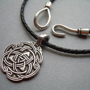 Men&#39;s Genuine Leather Necklace, Celtic Triad Pendant, Celtic Pendant Necklace,  Antique Silver Toned Hook Clasp, Masculine Choker, Made USA