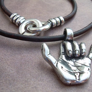 Men&#39;s Leather Necklace, Shaka Leather Necklace, Hang Loose Pendant,  Leather Necklace, Men&#39;s Jewelry, Men&#39;s Gift, Pendant, Shaka Sign,