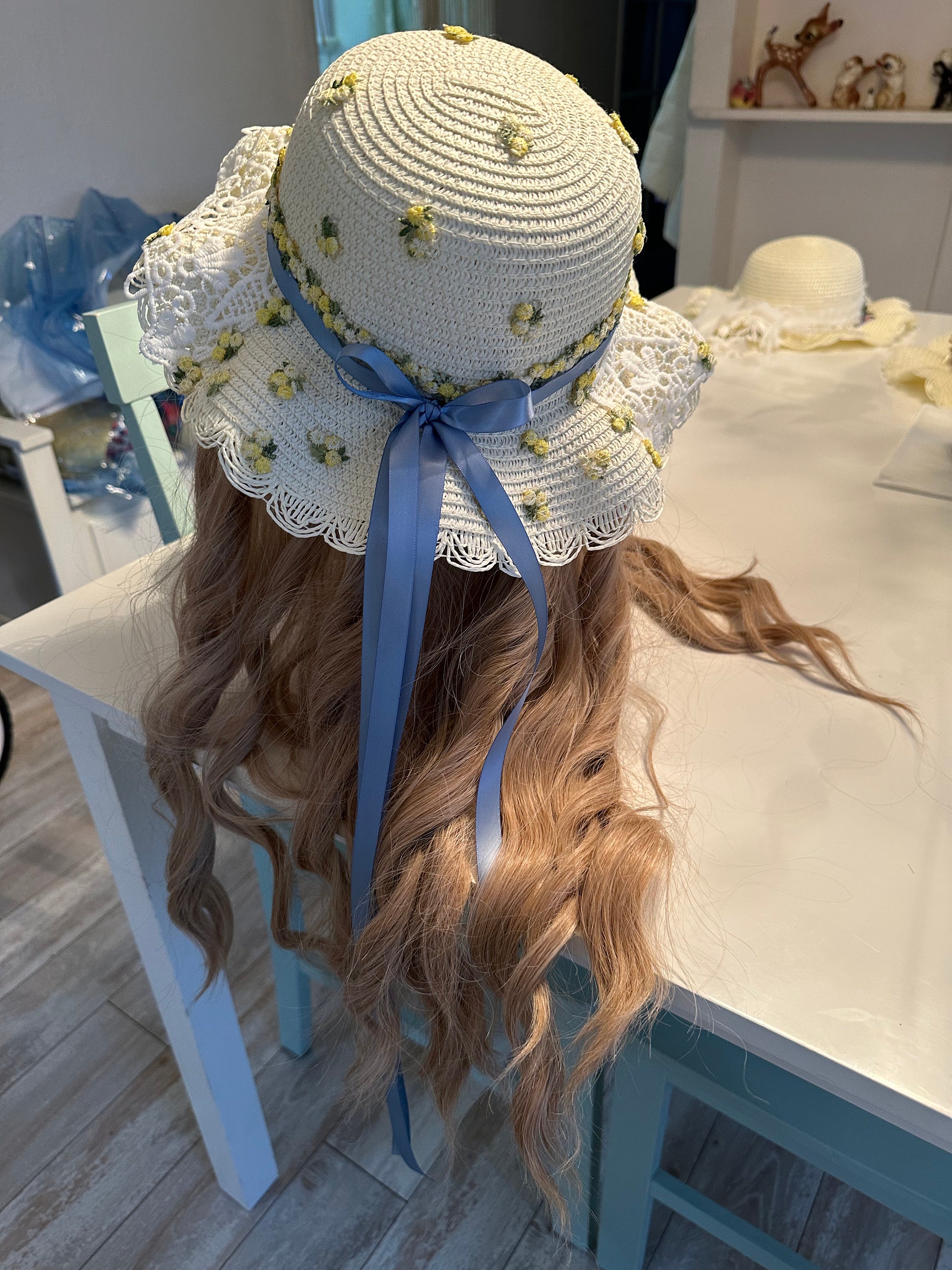 Navy & White grass sun hat 8\