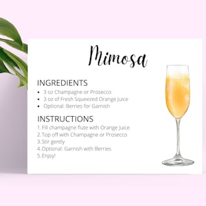 Mimosa DIGITAL DOWNLOAD Scheda ricetta cocktail, Ricetta cocktail, Ricette cocktail, Schede ricetta stampabili, Ricetta Mimosa, Mimosa, Bartending