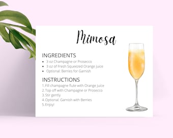 Mimosa Cocktail Recipe Card, Bar Cart Art (Digital Download)