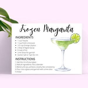 Frozen Margarita DIGITAL DOWNLOAD Cocktail Rezept Karte, Cocktailrezept, Cocktailrezepte, sofortiger Download, Rezeptkarten druckbar, Tequila