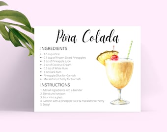 Piña Colada Recipe Card: Tropical Cocktail Art (Digital Download)