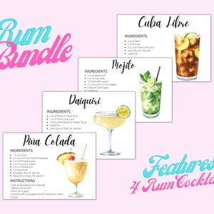 Rum Bundle DIGITAL DOWNLOAD Cocktail Rezept Karte, Cocktail Rezept, Cocktail Rezepte, Instant Download, Rezept Karten Printable, Digital DL