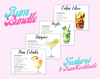 Rum Cocktail Recipe Cards, Mojito, Daiquiri, Pina Colada (Digital Download)