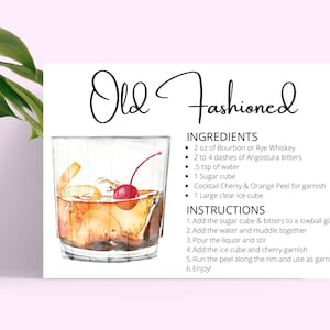 Old Fashioned DIGITAL DOWNLOAD Cocktail Rezept Karte, Cocktail Rezept, Cocktails, Instant Download, Old Fashioned Cocktail, Whisky Cocktails