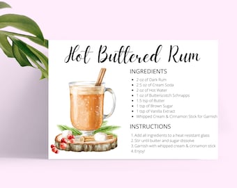 Hot Buttered Rum Recipe Card: Holiday Cocktail (Digital Download)