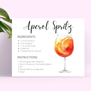Aperol Spritz DIGITALER DOWNLOAD Cocktail Rezept Karte, Cocktail Rezept, Cocktail Rezepte, Sofort Download, Rezept Karten Printable, Digital DL