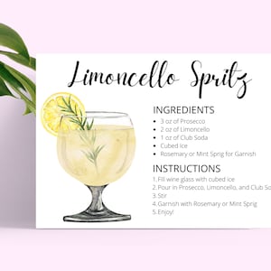Limoncello Spritz DIGITAL DOWNLOAD Cocktail Rezept Karte, Cocktail Rezept, Cocktail Rezepte, Rezept Karten Printable, Limoncello, Apertivo