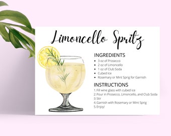 Limoncello Spritz DIGITAL DOWNLOAD Cocktail Recipe Card, Cocktail Recipe, Cocktail Recipes, Recipe Cards Printable, Limoncello, Apertivo