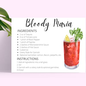 Bloody Maria DIGITAL DOWNLOAD Cocktail Rezept Karte, Cocktailrezept, Cocktailrezepte, Sofort Download, Rezept Karten Printable, Digitale DL