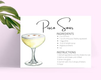 Pisco Sour Recipe Card, Printable Cocktail Recipe (Digital Download)